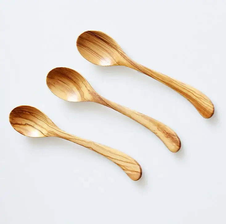 50pcs Olive Wood Spoon Wooden Soup Spoons for Eating Mixing Stirring Cooking Long Handle Honey Spoon Japanese Style SN3674