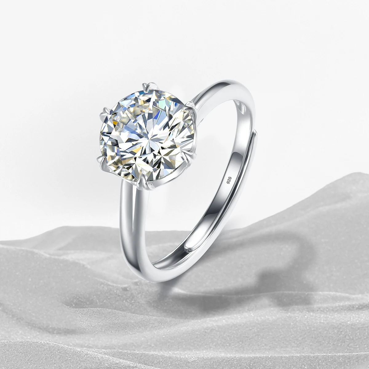 Imagem -03 - Szjinao-anel Moissanite Ajustável para Mulheres Prata Esterlina 925 Jóias Banhado a Platina Carats mm Redondo Noivado Casamento