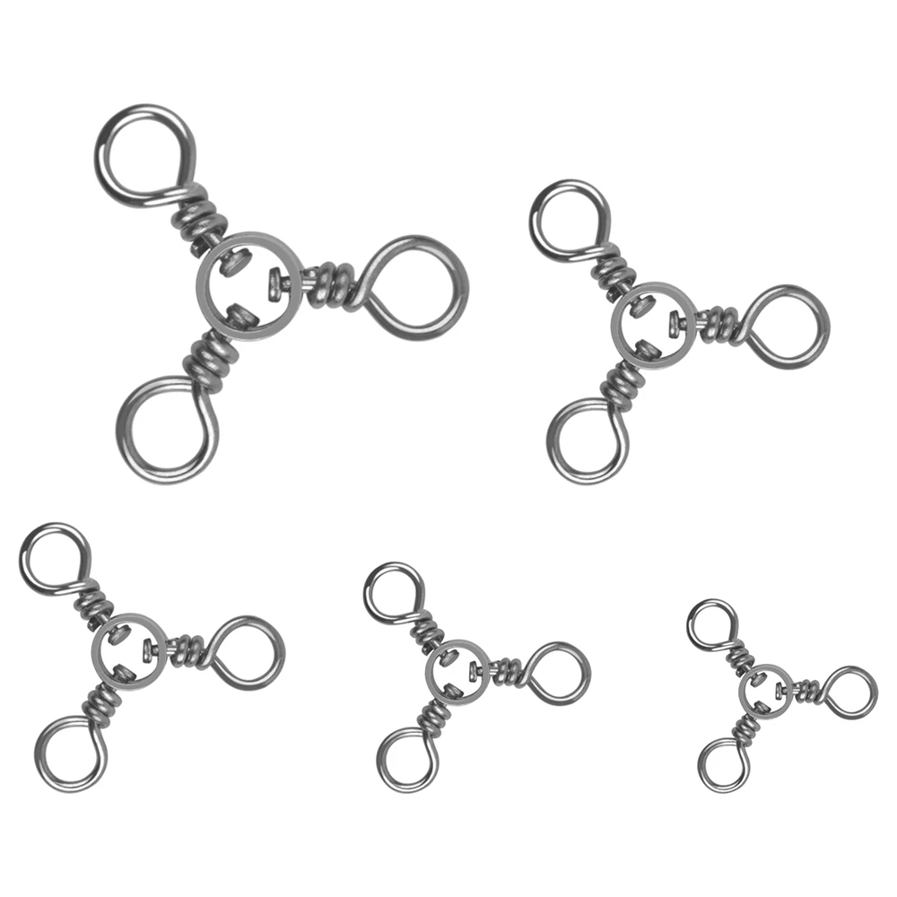 

60pcs Fishing Swivel Ring Fishhook 1/0 #1-8 360 Degree Rotation 3-way Barrel Swivel Lure Fishing Connector Fishing Tackle