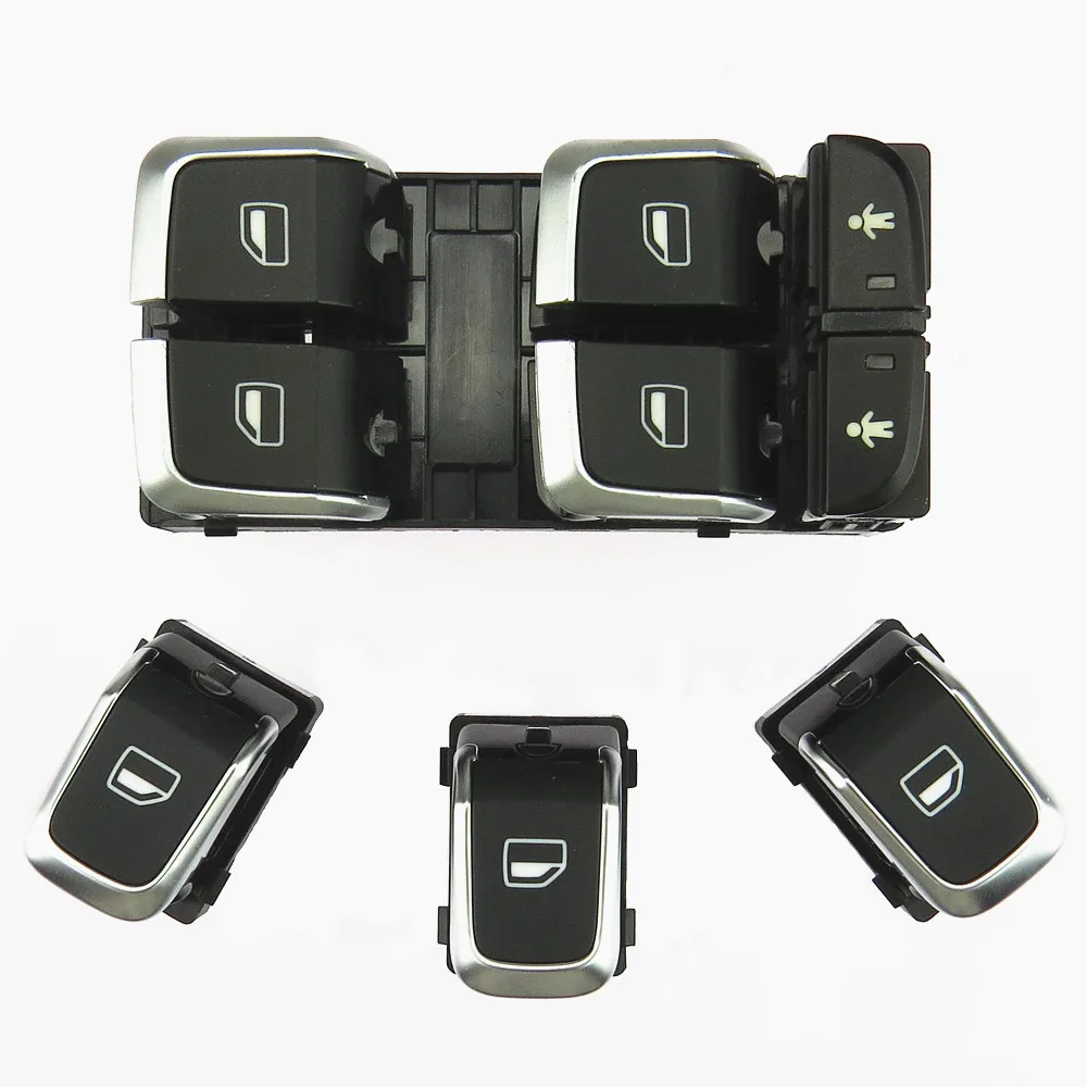 SCJYRXS Chrome Driver Master Switch & Window Glass Lift Button Set for Audi A6 S6 C7 A7 RS6 Q3 4GD959851B 4GD959855 8KD959855A