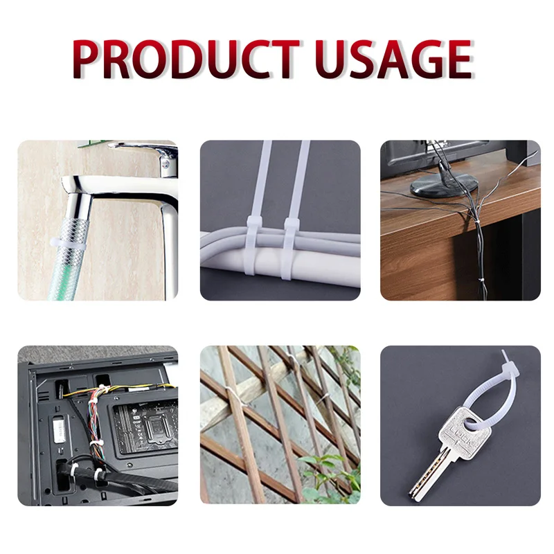 100PCS/bag Self-locking Plastic Nylon Cable Tie Organizer Loop Winding Zip Cable Tie White Black Kabelbinder Set Industria