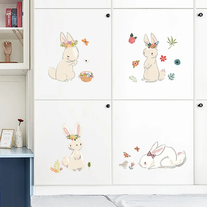 

Cartoon Bunny Wall Stickers Kids Room Background Decoration Home Mural Baby Bedroom Nursery Decor Beautify Cute Rabbit Wallpaper