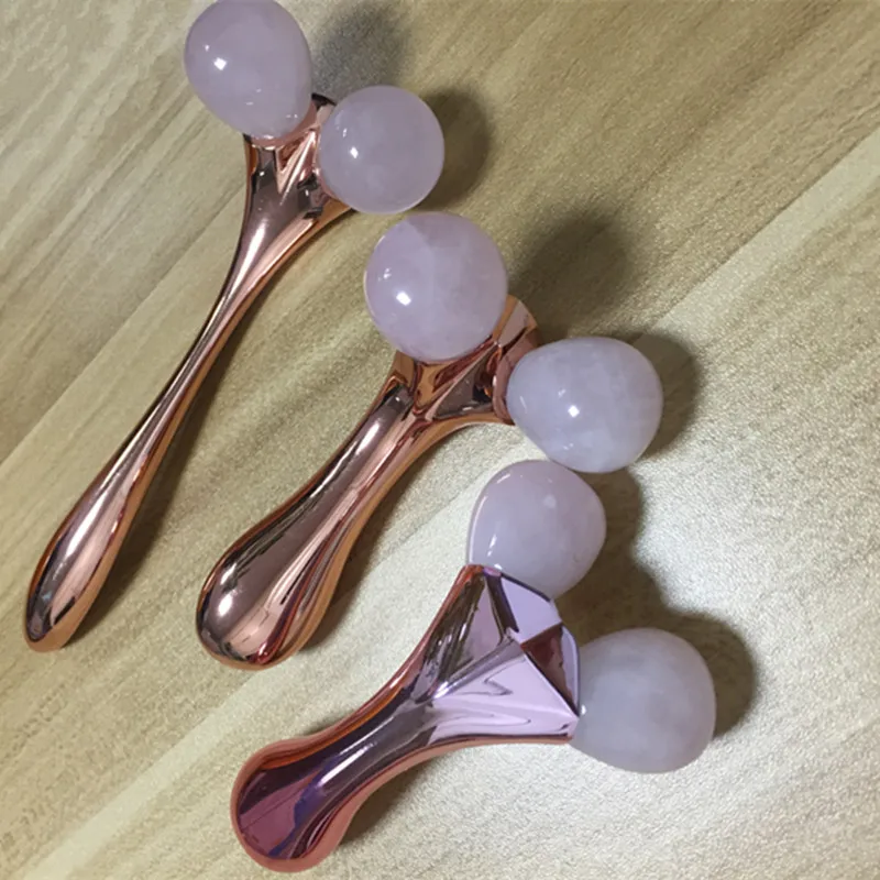 Rose Gold Metal Huidverzorging Body Massager Gezicht Lifting Slanke V Vorm Roze Rozenkwarts Jade Hoofd 3d Gezicht Roller massager