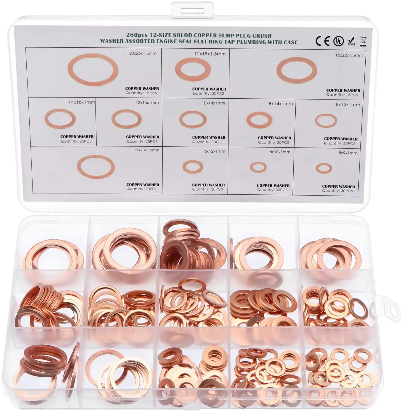 280/200/100Pcs Copper Sealing Solid Gasket Washer Sump Plug Oil For Boat Crush Flat Seal Ring Tool Hardware Accessories Pack New