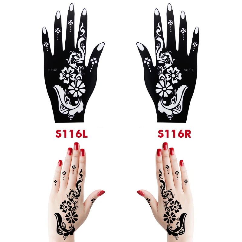 10PCS Self-Adhesive Reusable Henna Tattoo Stencils,Mehndi Indian Temporary Hand Tattoos For Body Art Painting 5 Pairs