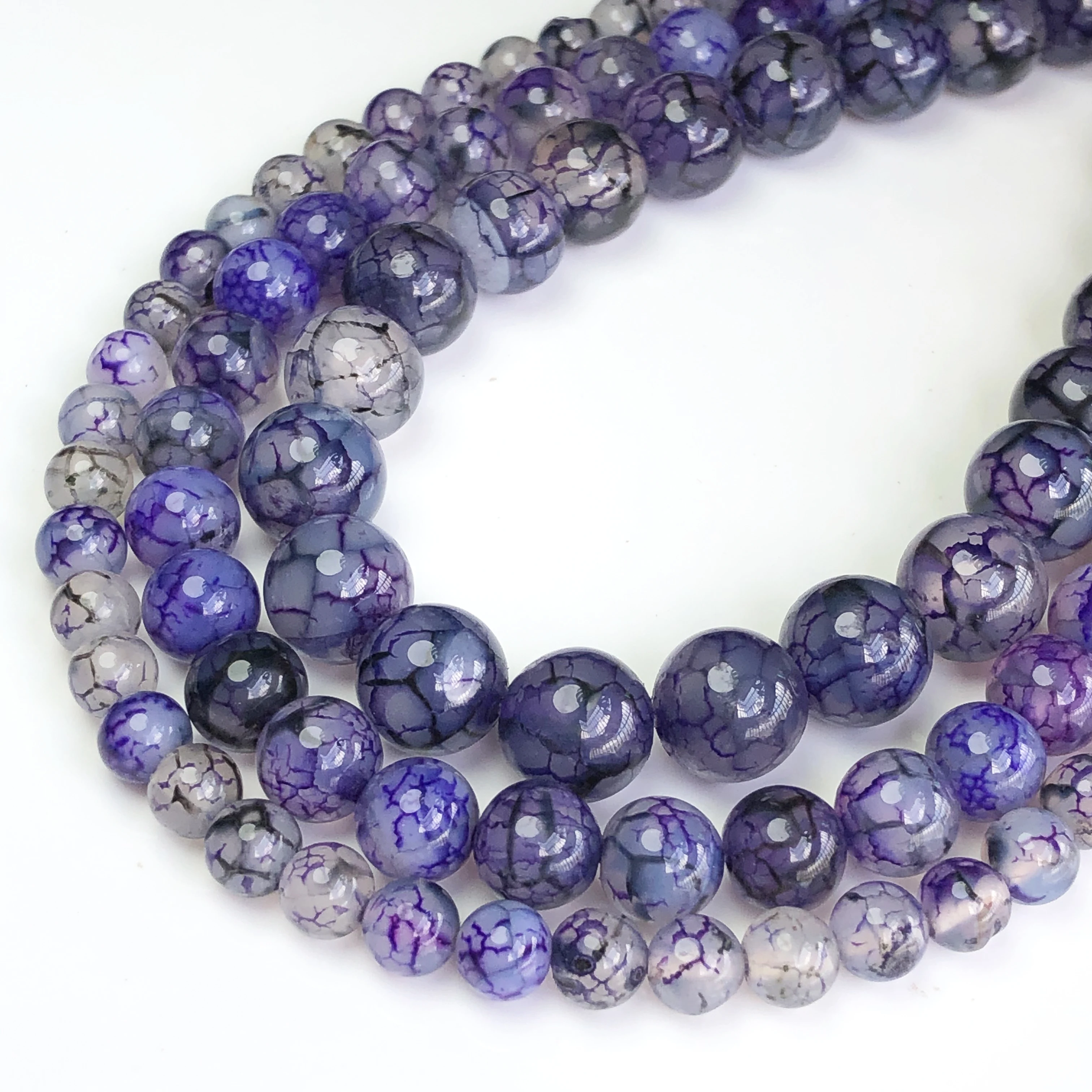 Natural Stone Purple Dragon Vein Agates Beaded Loose Round Beads for Jewelry Making DIY Fashion Bracelet Accessories 15‘’Strand