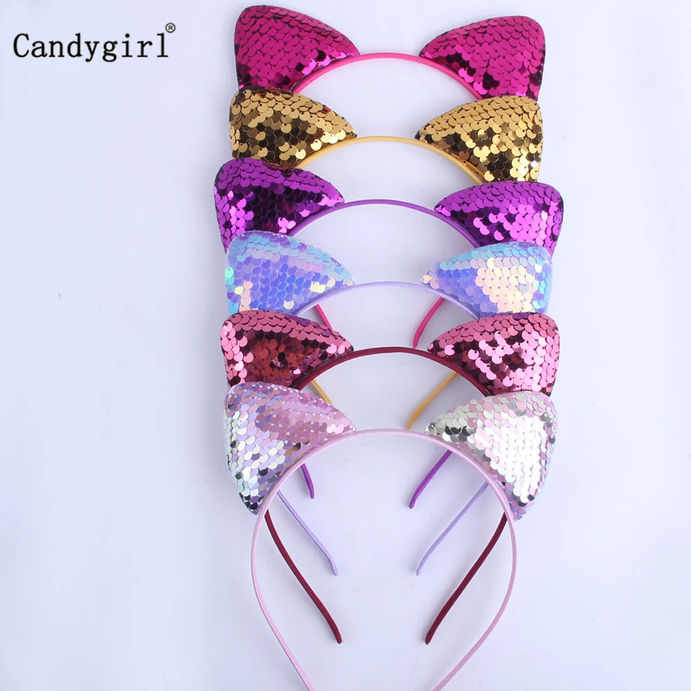 Lantejoula cabeça banda para meninas, rosa hairband, ouro brilhante e prata headband, festa familiar, headwear orelha gato bonito, acessórios de cabelo, novo