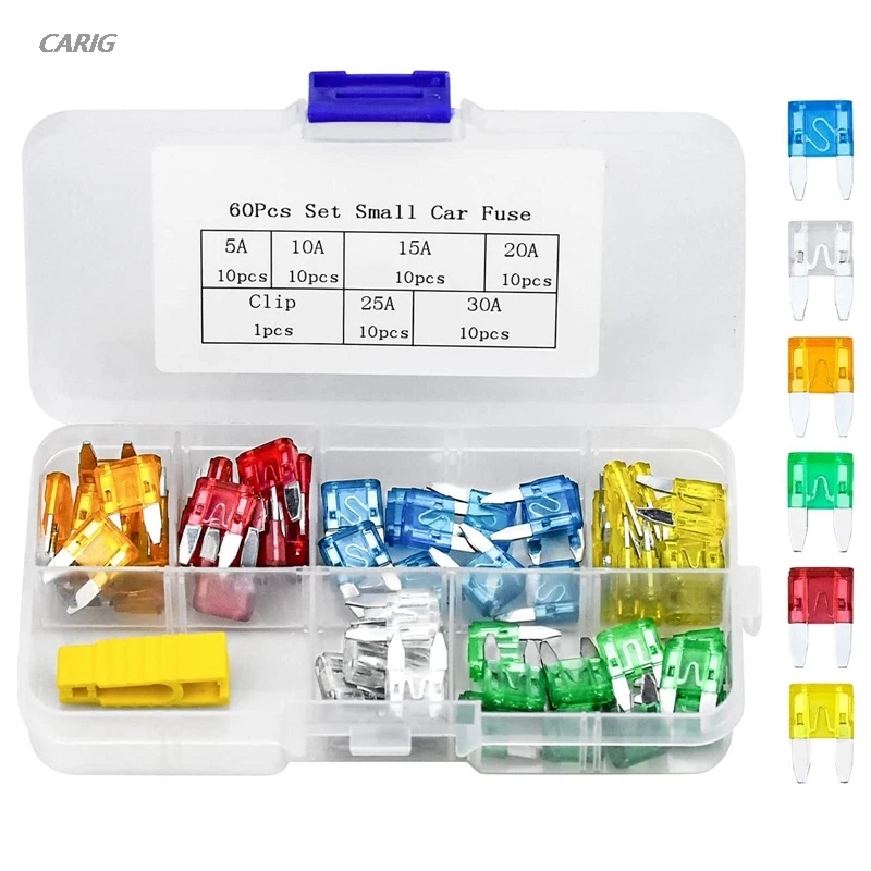 

60pc Micro Automotive Fuse Assorted Auto Standard Blade Fuses Replacement Kit with Plastic Storage Case Cars Trucks Motorcycles