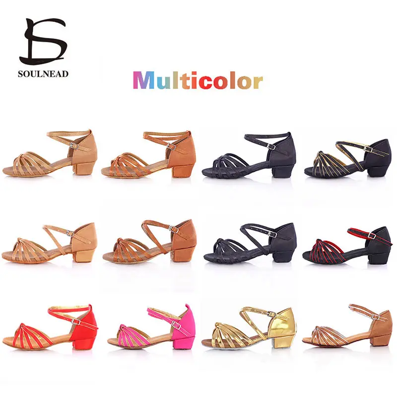 Children Kids Latin Dance Shoes Tango Salsa Shoes for Girl Women Ballroom Dancing Shoes Low Heel Sandals Wholesale