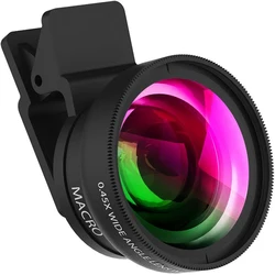 2 Functions Mobile Phone Lens 0.45X Wide Angle Len & 12.5X Macro HD Camera Lens Universal for iPhone Android Phone