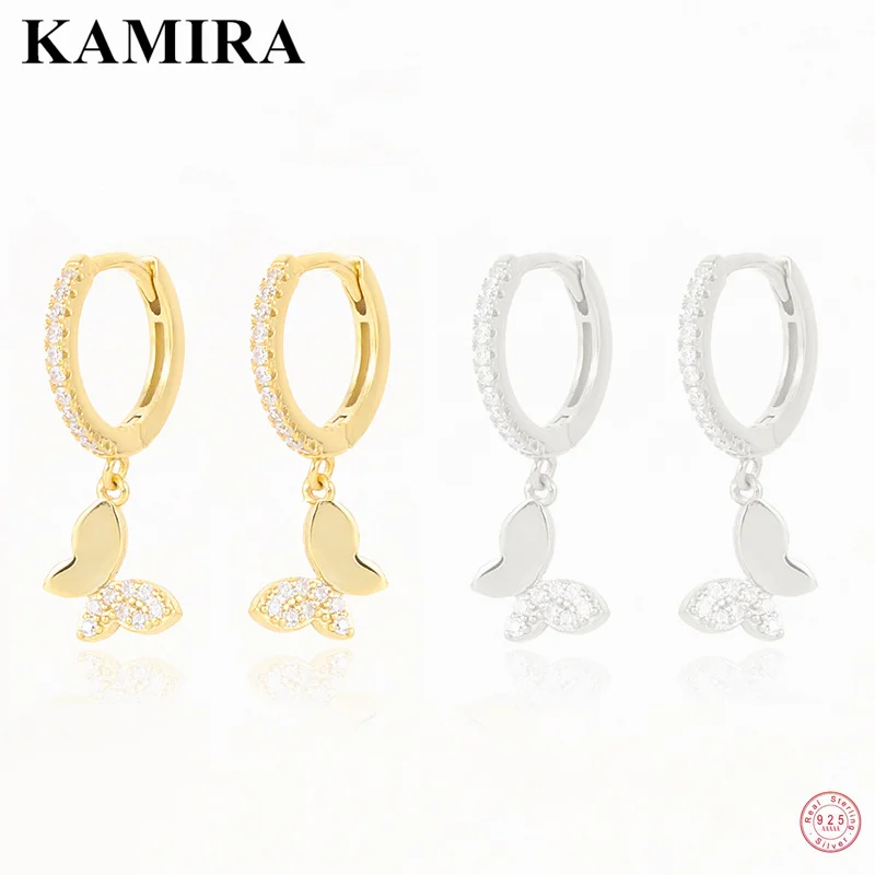 KAMIRA Real 925 Sterling Silver Classic Cute Butterfly Pendant Drop Earrings for Women Party Luxury Sweet Elegant Simple Jewelry