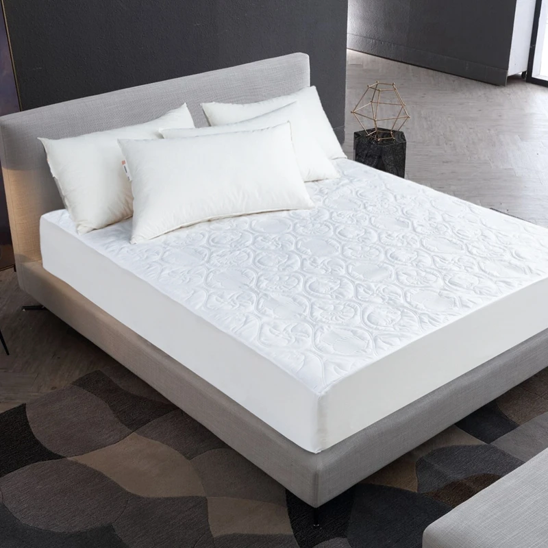 White Quilted Cotton Waterproof Bed Protector Pad Solid Air-Permeable Mattress Cover For Bedroom Fitted Sheet Bed Linens