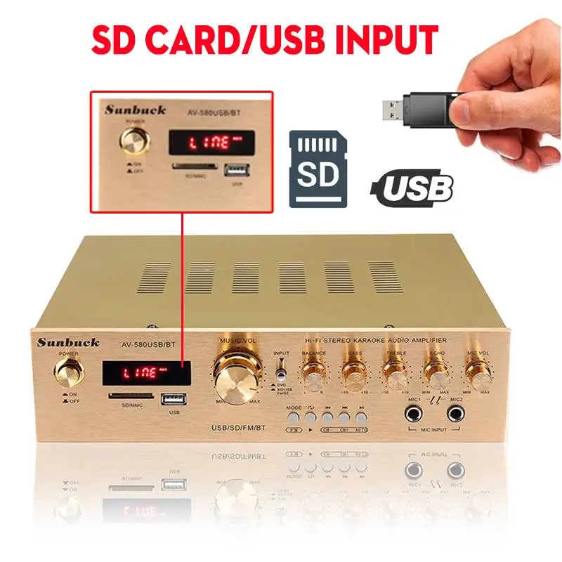 บลูทูธ220V HiFi เครื่องขยายเสียงบ้าน Amp สเตอริโอ AV Surround Digital Amplifier FM คาราโอเกะ Cinema 5CH โฮมเธียเตอร์เครื่องขยายเสียง