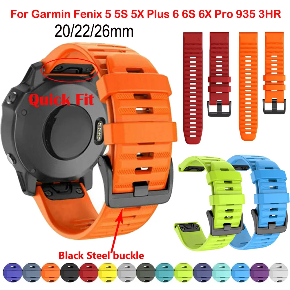 26/22/20mm Watchband For Garmin Fenix7 7S 7X 6 6S 6XPro 5X 5SPlus 3HR 935 Quick Release Silicone Band Easyfit Wrist Strap Correa