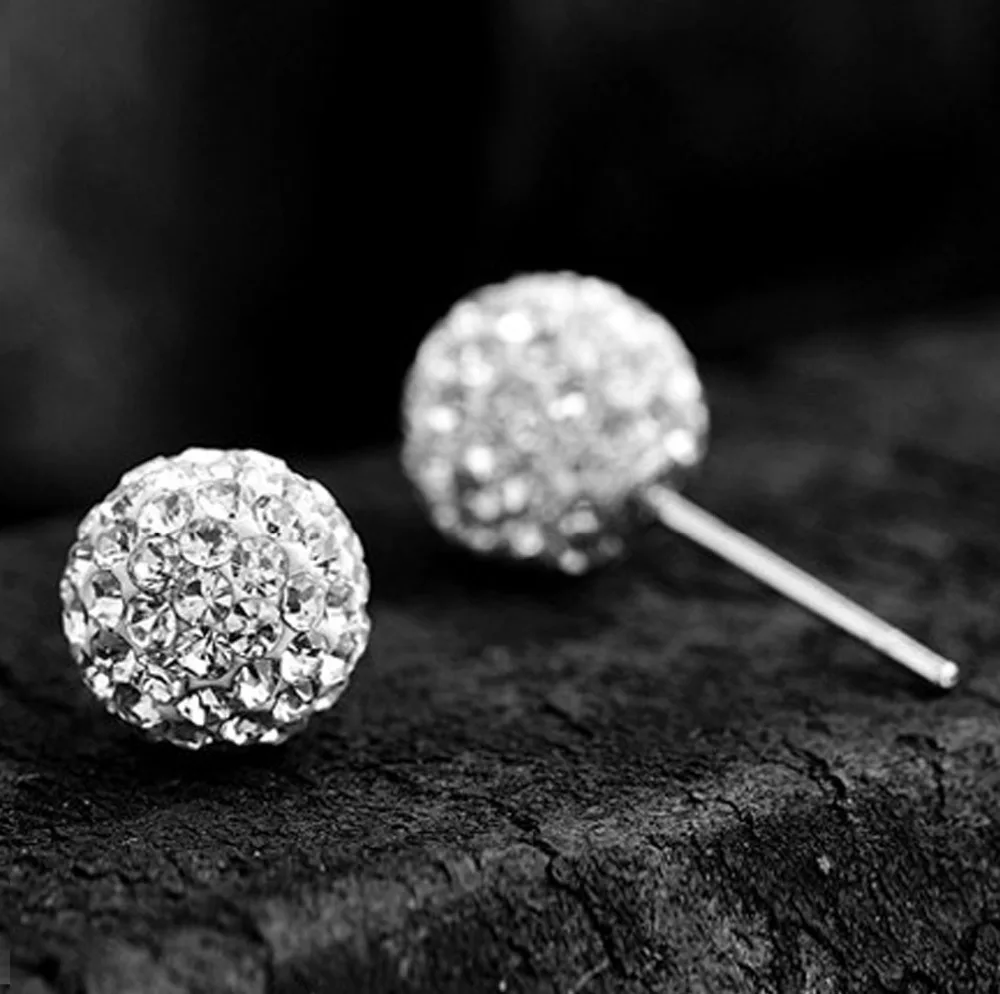 2021 Summer Silver Color Brand Earrings 6/8/10mm Crystal Ball Stud Earrings For Women Fashion Girls Jewelry Gift