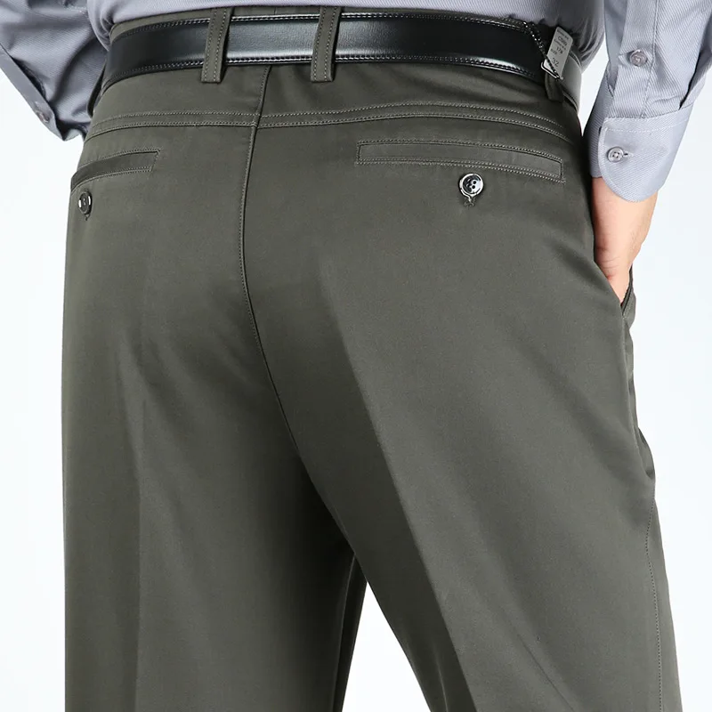 Pantalones casuales gruesos para hombres, pantalones sueltos de cintura alta, elásticos, de algodón de alta calidad, Pantalones rectos para hombres de mediana edad, otoño e invierno, nuevo