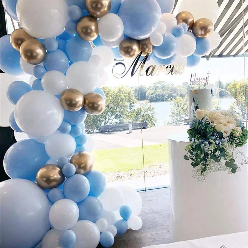 128Pcs Balloon Garland Kit Blue White Gold Chrome Balloon Arch Wedding Bridal Shower Boys Birthday Party Baby Shower Decoration