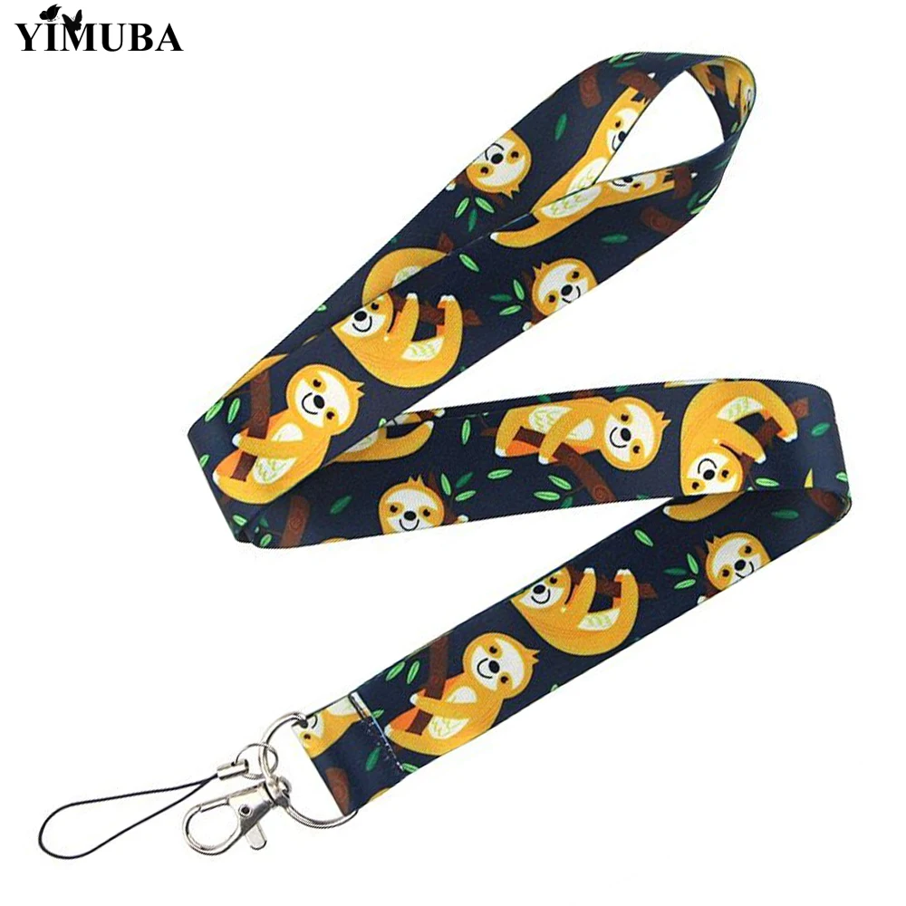 YIMUBA Cute Lazy Sloth Cartoon Lanyards Keychain ID Card Name Badge Holder Hanging Rope Mobile Phone USB Neck Strap Kids Jewelry