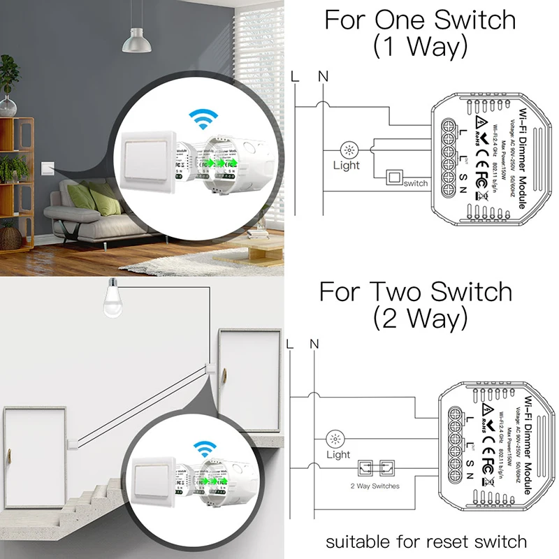 DIY WIFI 스마트 디머 스위치 조명 LED 투야 앱 원격 제어 스위치 차단기 모듈 1구 1/2방향 Alexa Google Home 연동