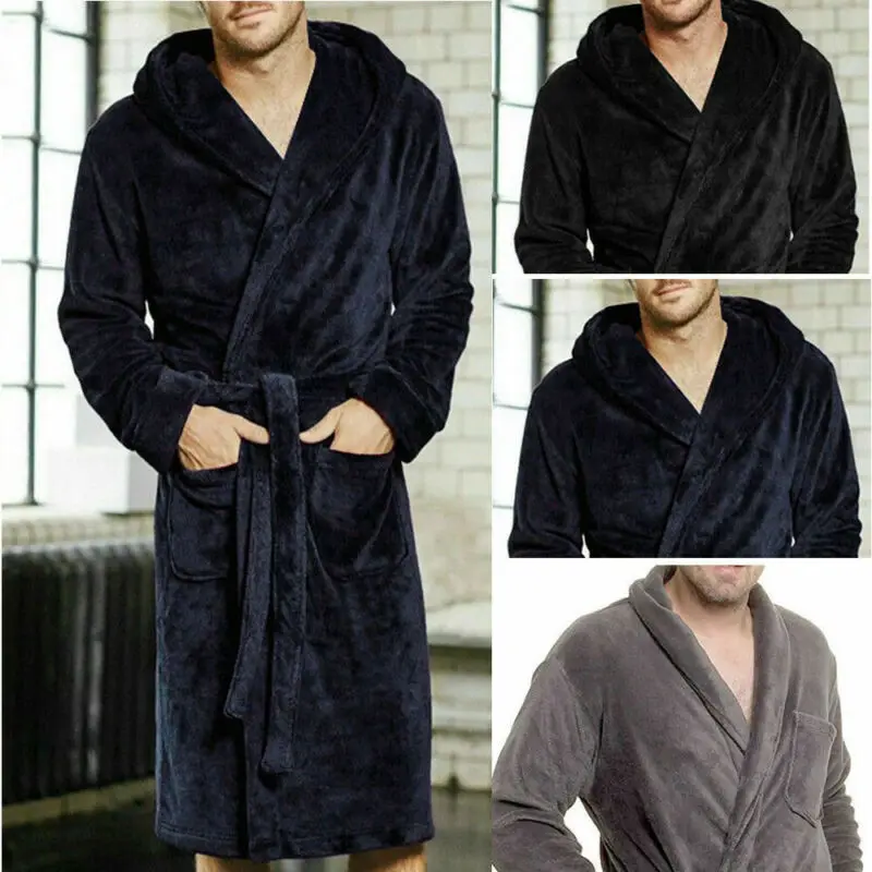 2024 Fashion Men's Velvet Long sleeve Long Gown Bathrobe Robe Male Winter Home Leisure Warm Loose Pajamas