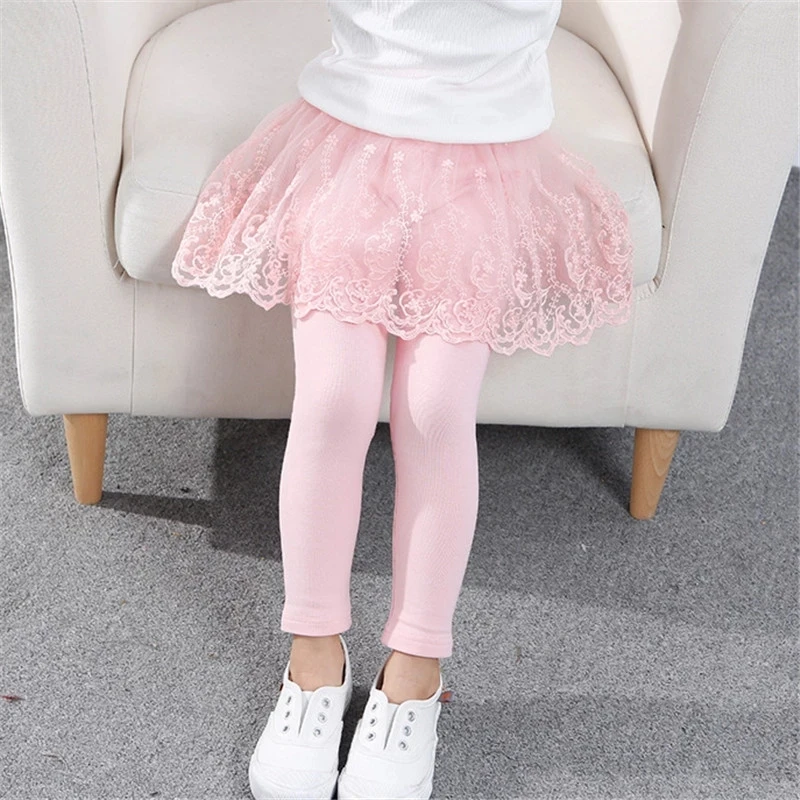 Leggings en coton pour petites filles, jupe-pantalon princesse en dentelle, vêtements pour enfants de 2-8 ans, printemps automne