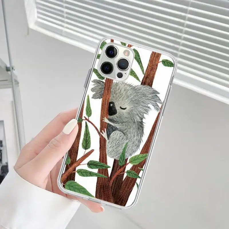 cartoon watercolor painting animal koala Phone Case for iPhone 13 12 mini 11 pro Xs max Xr X 8 7 6 6s Plus 5s cover