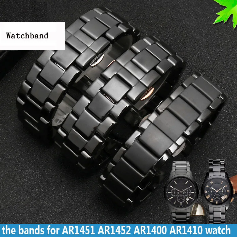 Hhigh quality  for AR1451 AR1452 AR1400 AR1410 watchband with stainless steel butterfly clasp 22mm 24mm ceramics watch straps