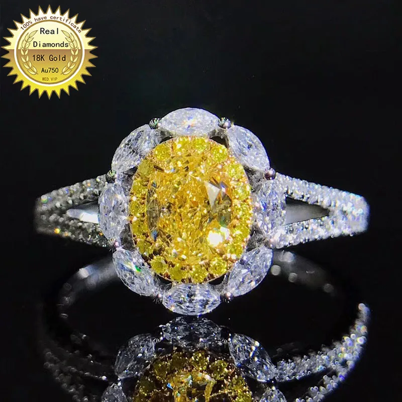 

18k white gold Natural Real 0.45ct diamond ring and0.5ct yellow Diamond Ring Jewellery Engagement&Wedding have certificate