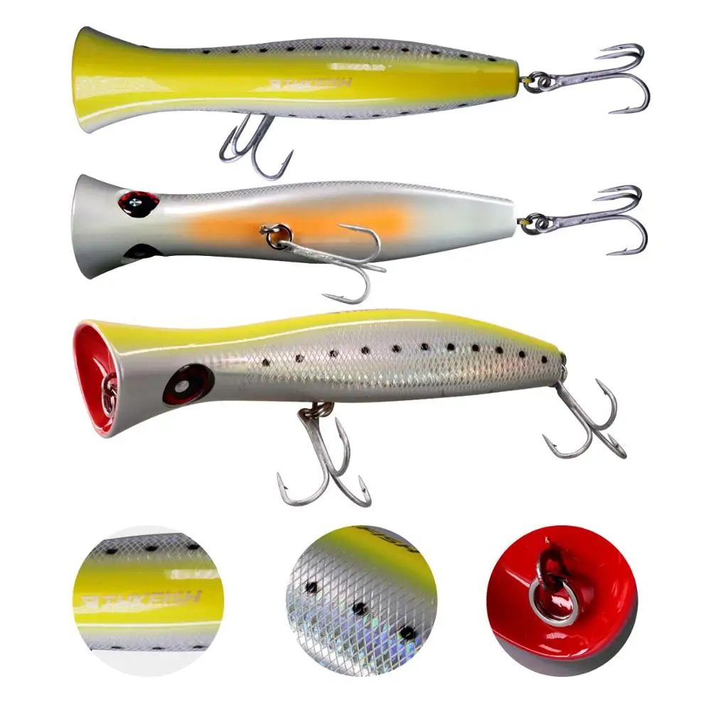 1pcs 120g Popper Fishing Lure Saltwater GT Offshore Big Game Top Water Tuna Lures Popper Floating Lure With VMC Hooks