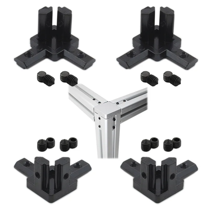 4PCS Black 3-Way End Corner Bracket Connector with Screws for 6mm T Slot Aluminum Extrusion Profile 2020 Series