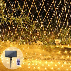 Solar Mesh Net Light Led Fairy String Window Curtain Lights 8 Modes Home Lighting Garden Decoration With Remote Control