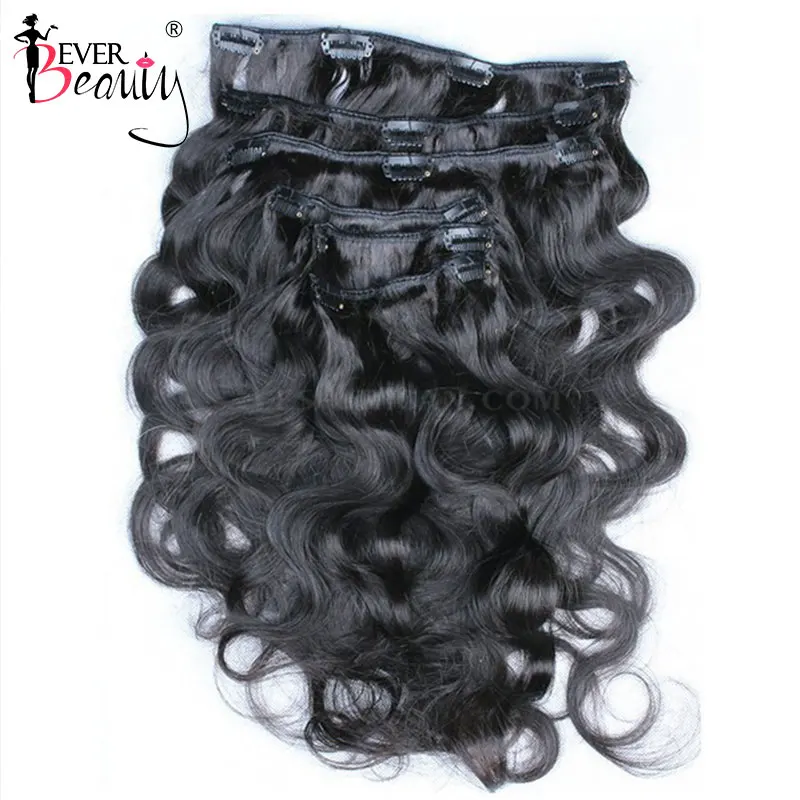 Extensiones de cabello humano con Clip de onda corporal para mujer, paquete de cabello brasileño, Clip de cola de caballo, negro Natural, Remy, Ever Beauty