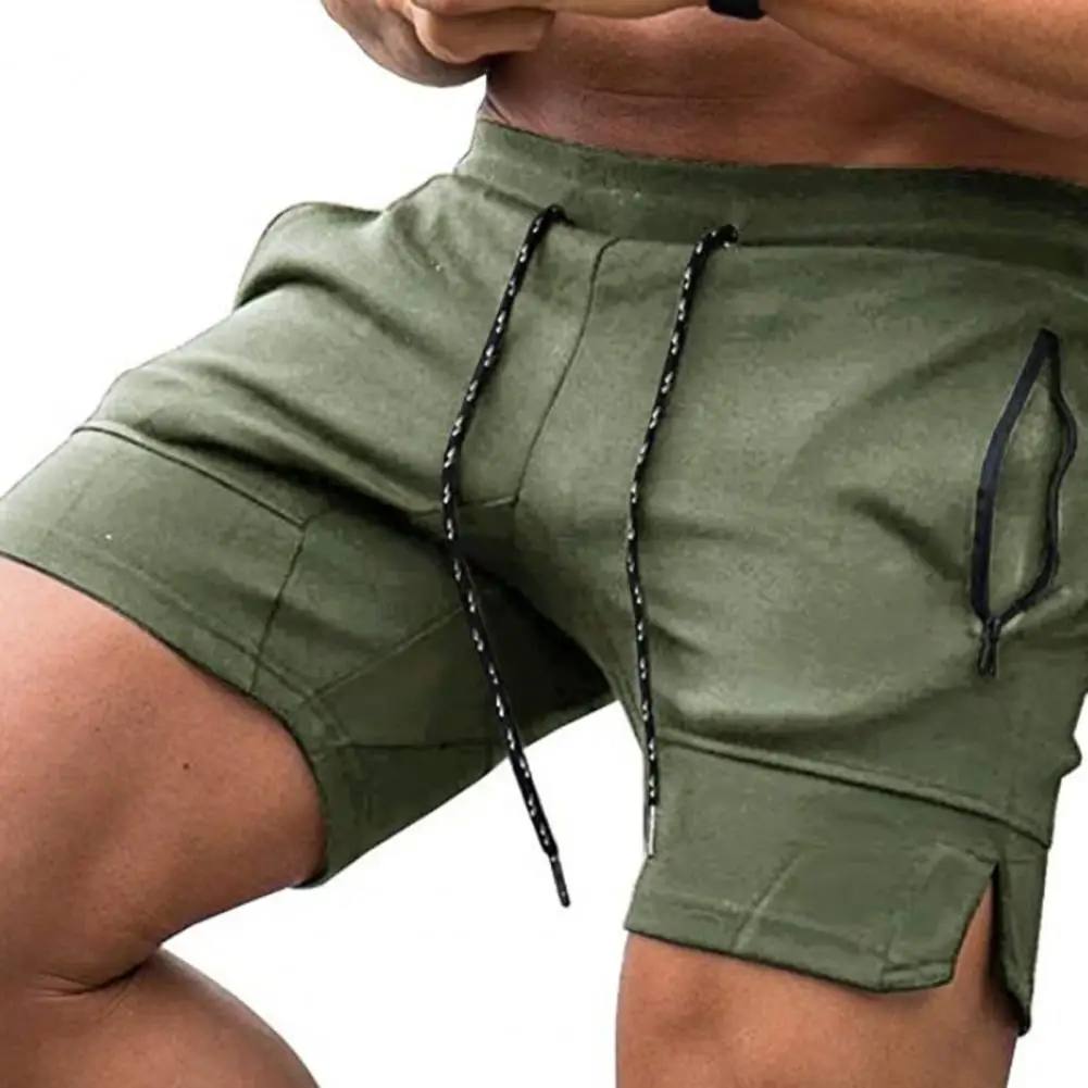 Men Shorts Zipper Pockets Drawstring Closure Design Male Cotton Blend Mid Rise Jogging Sports Shorts