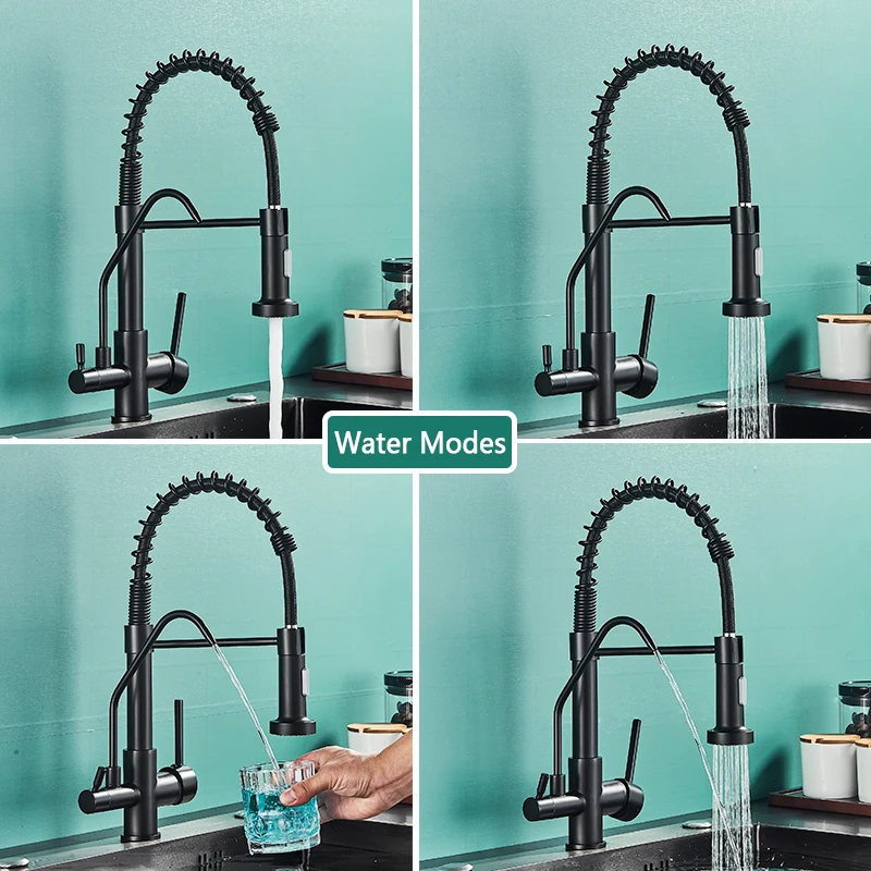 

2021 New Style Morden Purification Kitchen Faucets Black Pull Down Kitchen Faucet Mixer Hot Cold Water Taps