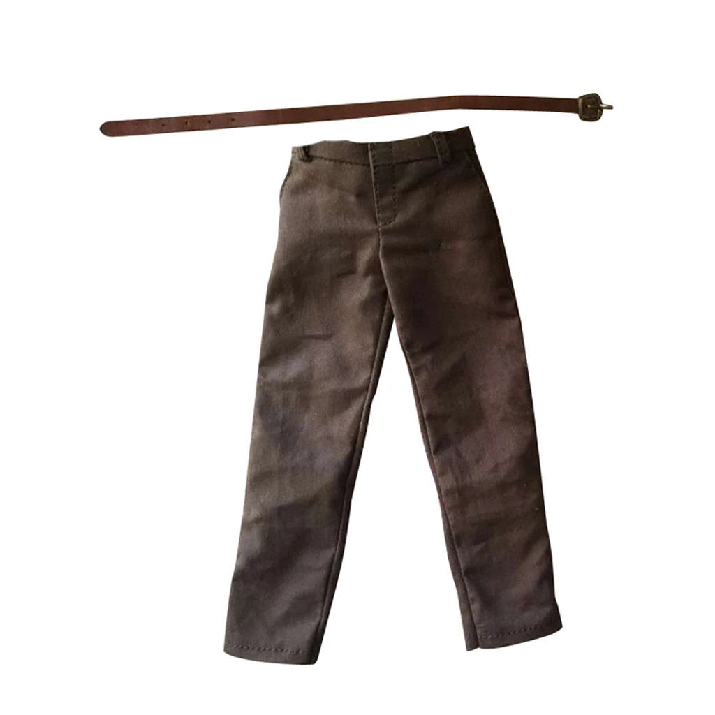 1/6 Mens Brown Trousers Pants & Belt Men's Leather for DML DID 12'' Action Figure Boyfriend Male Accessory Boy