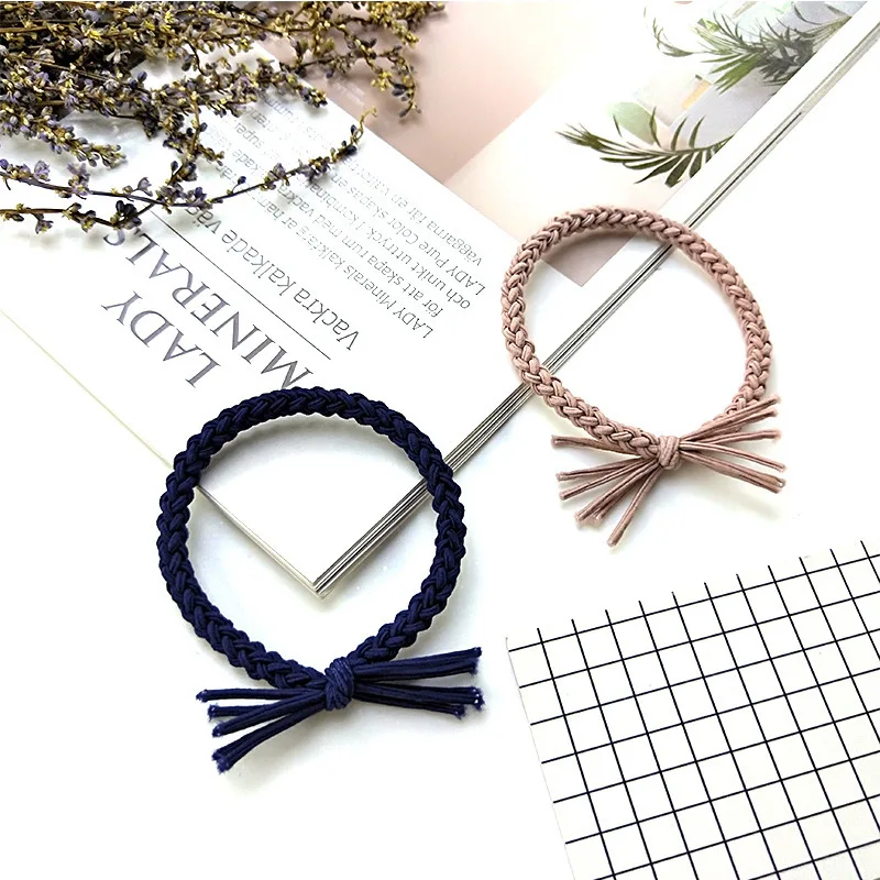 6Pcs/Lot Neutral Twist Solid Color Black Hair Bands Elastic Hair Ties Girl Ponytail Holder Women Handmade Braid Hair Accessories