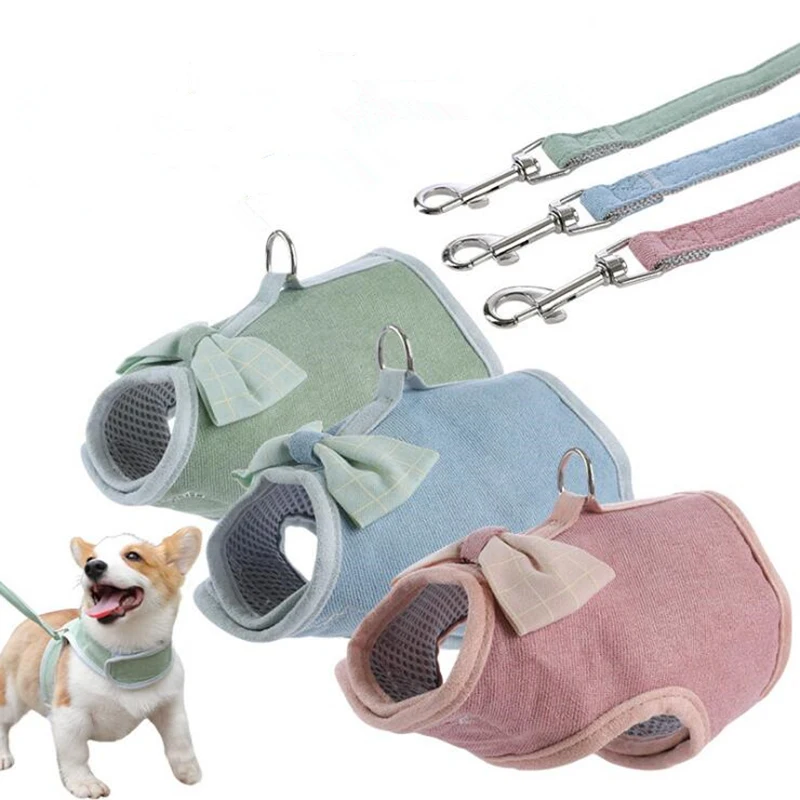 

Adjustable Bowtie Cat Dog Harness Pet Clothes Basic Collar Harnesses Chest Strap Mesh Small Puppy Kitten Harness Leash Supplies