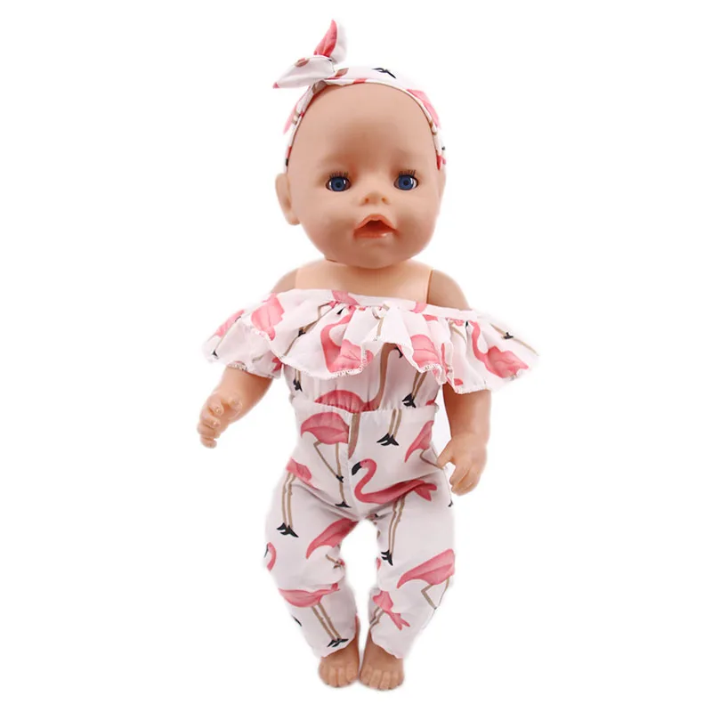 Swimsuit Clothes For Dolls Flamingo T-shirts Pants Handmade Accessories  Fit 18 Inch American Girls&43cm New Reborn Baby Doll