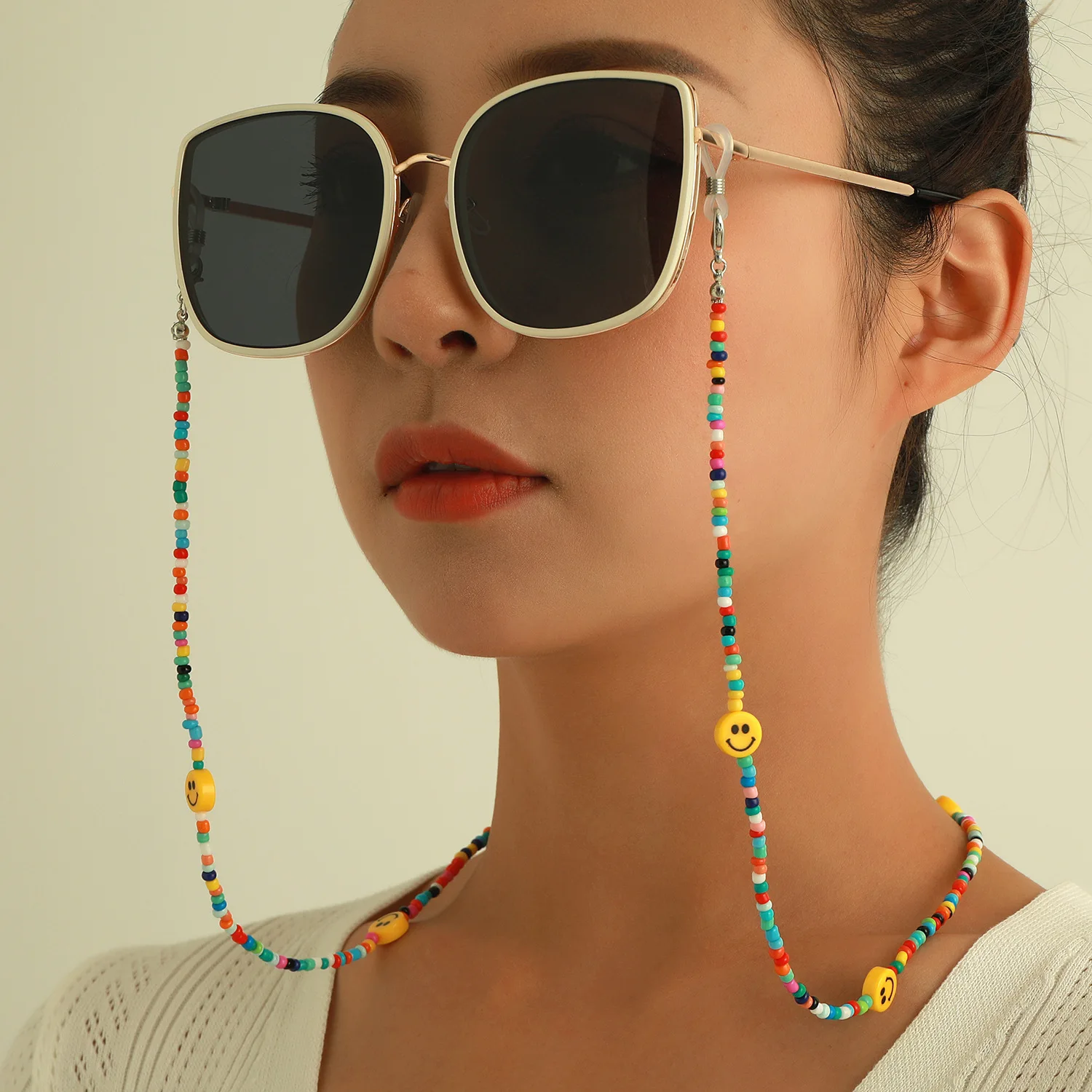 Fashion Colorful Beads Eyeglasses Chain Face Mask Lanyard Holder Anti-Lost Boho Sunglass Spectacle Holder Neck Cord Jewelry Gift