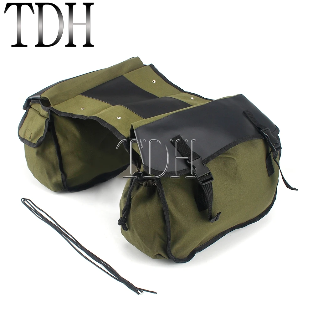 Scooter Motorcycle Luggage Panniers Bag Army Green Canvas Rear Seat Motocross Bag Trunk Bags Saddle Bag For Honda Suzuki dr 650