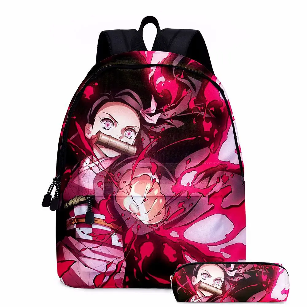 Mochila Demon Slayer Kimetsuno Yaiba, bolsa de escola multi-bolso para meninos e meninas, adolescentes, nova, 2 peças por conjunto