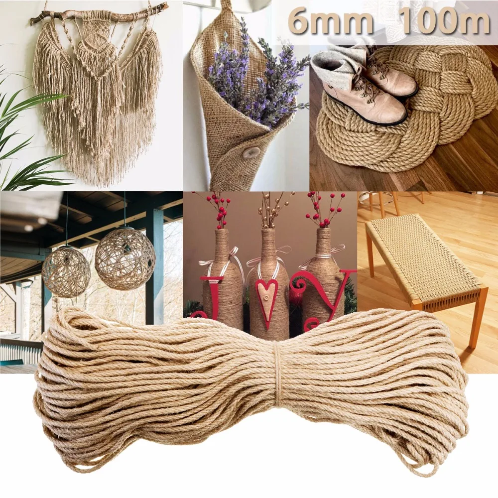 

Top quality Brown Jute Twine Rope Natural Hemp Cord Decor Cat Pet Scratching string DIY Home Art Decor 6mmx100m