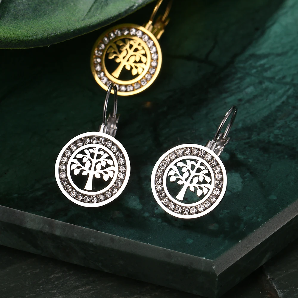 Pendientes de acero inoxidable para mujer, aretes con abalorios de cristal de circonita 3A, tendencia de árbol de la Fortuna, joyería para fiesta,