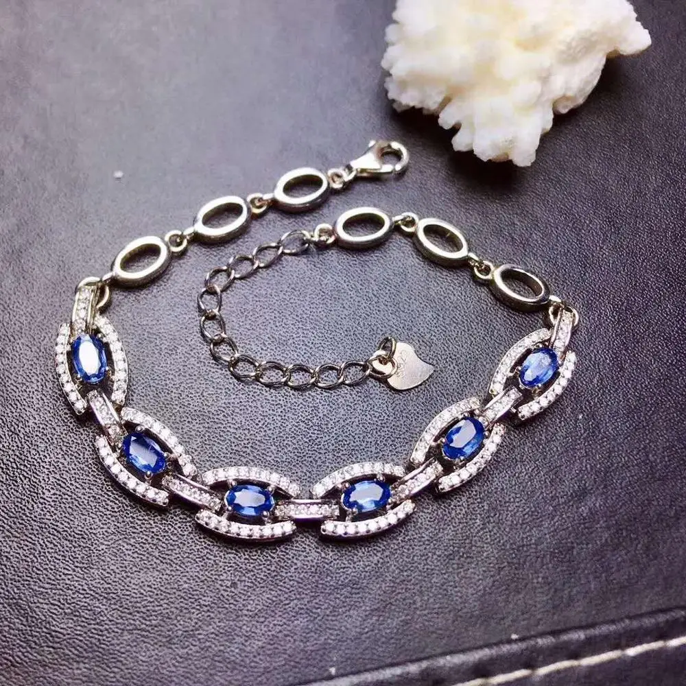 

Real And Natural sapphire chain bracelet Free shipping Natural real sapphire 925 sterling silver