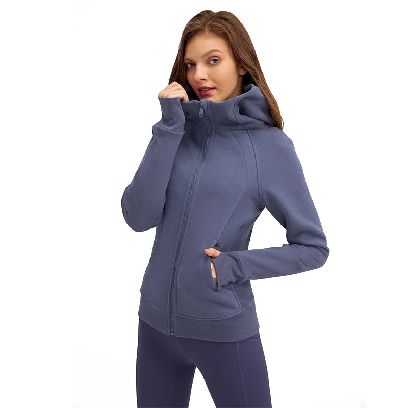 Women Sport Jackets Zipper Yoga Coat Quick Dry Thumb Hole Hooded Sweatshirt Fitness Long Sleeve Running Workout Gym Wear