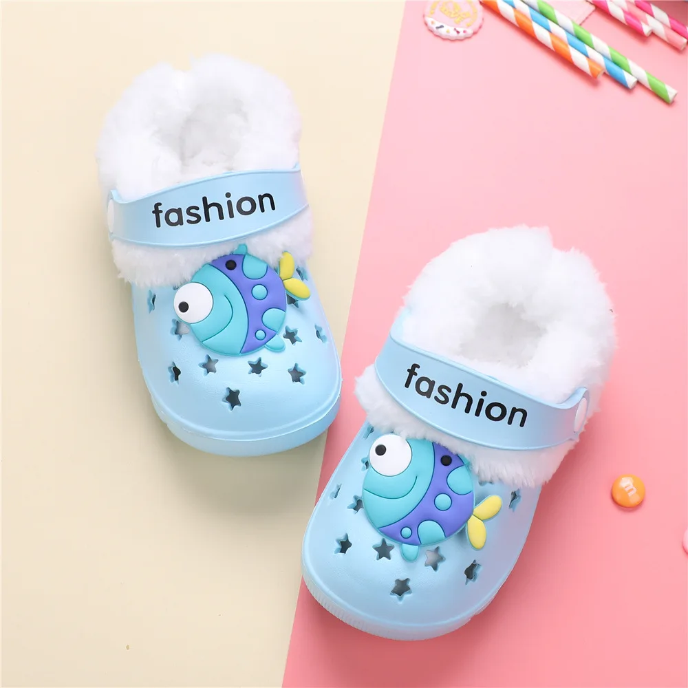 Children Mules Clogs Kids Winter Summer Garden Shoes Girl Boy Slippers Shoes Cute Cartoon Warm Home Slippers Hole Baby Shoes