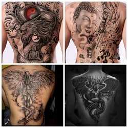 Impermeável Full Back Tatuagem Temporária Adesivos, Black Art Tattoo Set, Personalidade Anjo e Asas do Diabo, Arte Falsa, Homens e Mulheres, Novo