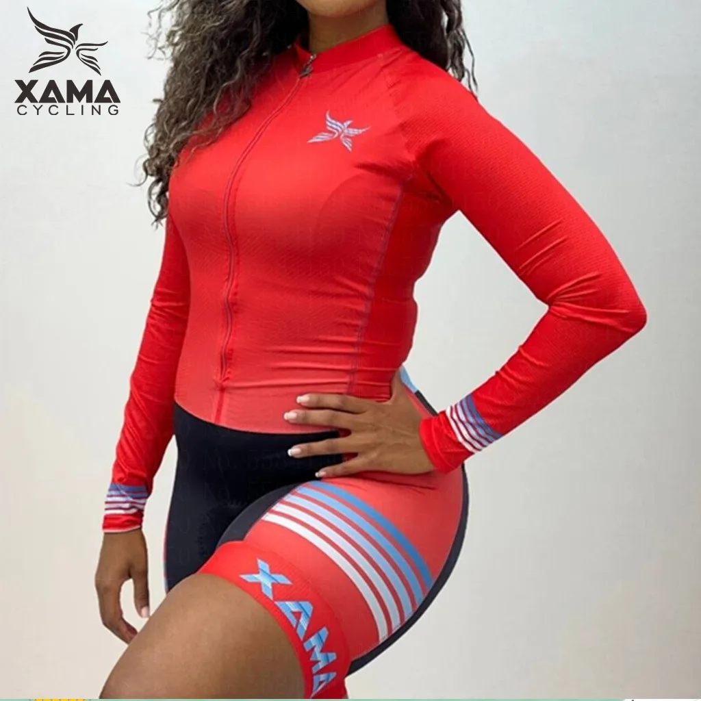 Xama-Mono De Ciclismo para mujer, traje De bicicleta rojo, equipo Speedsuit, tres trajes, ropa femenina, envío Gratis