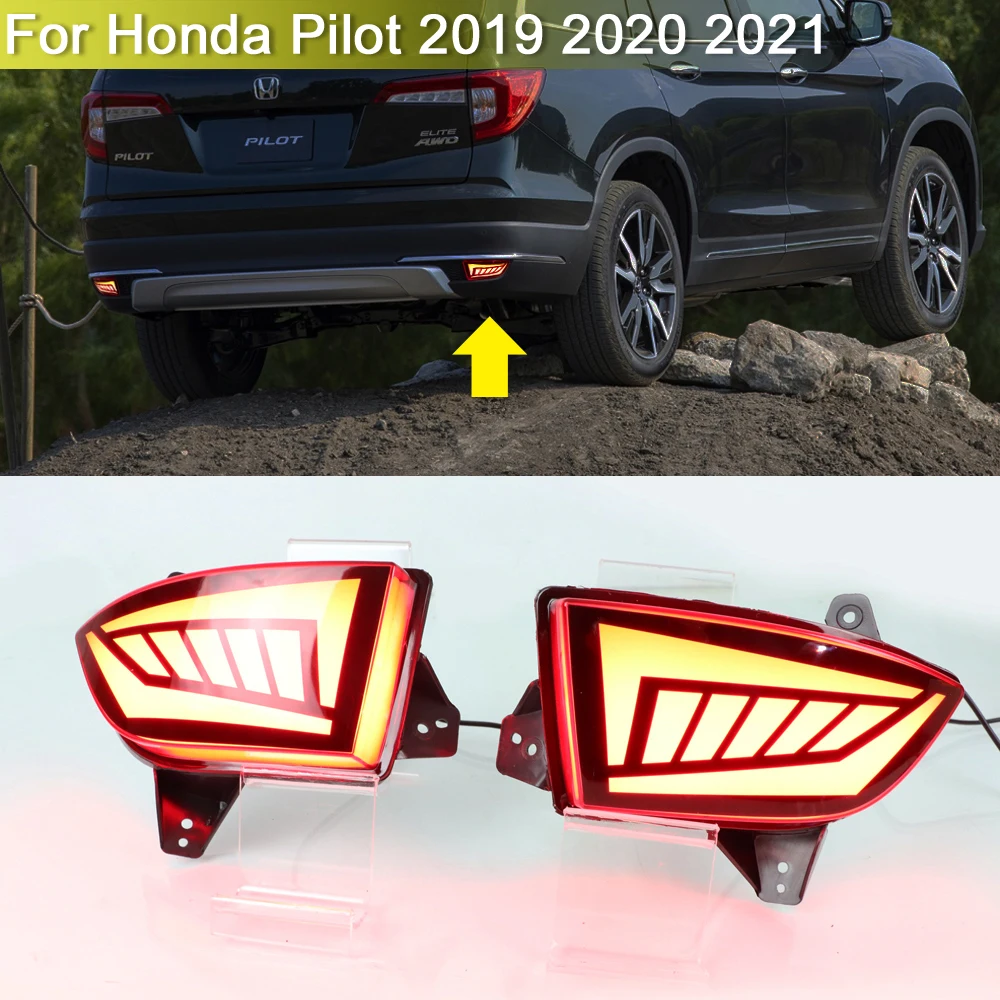 

LED Rear Bumper Reflector Lamp Running Warning Light With Tail Brake Stop Light Turn Signal Light For Honda Pilot 2019 2020 2021