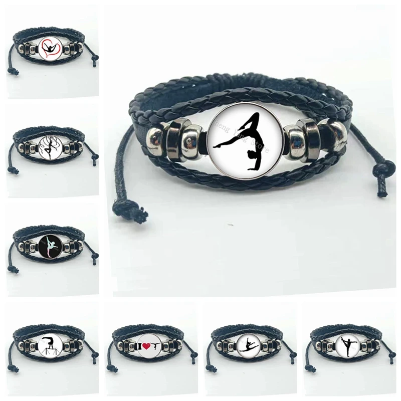 New gymnast leather bracelet art gymnast pattern glass bracelet gymnast commemorative gift